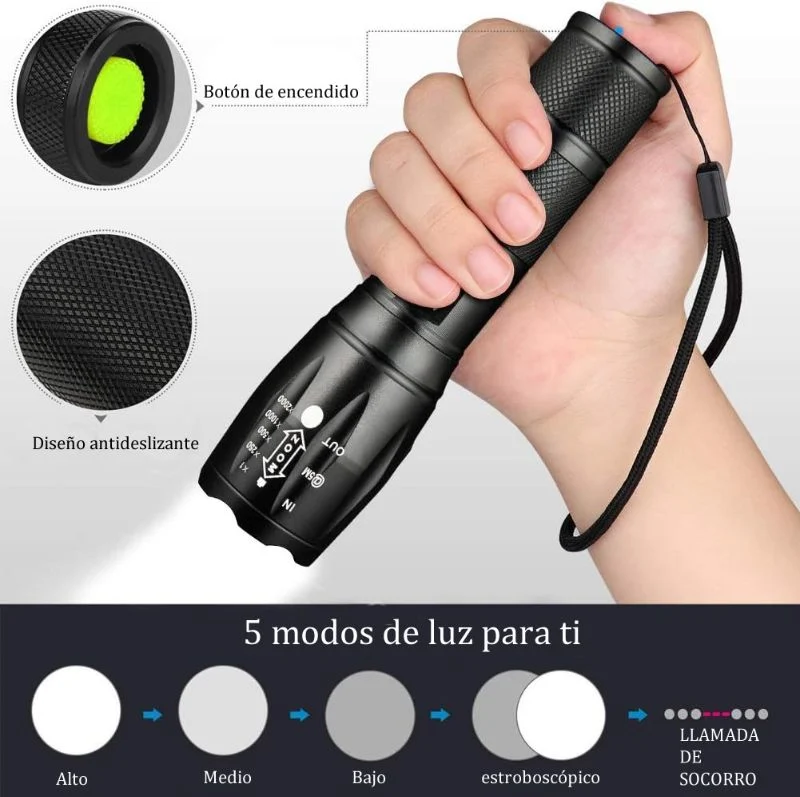 Linterna Recargable Alta Luz Led 5 Modos Zoom Profesional