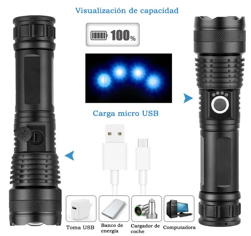 Linterna Recargable Luz Led Alta Potencia 5 Modos Zoom + Bateria