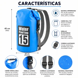 Bolsa Seca Impermeable 15L Mochila Bolso Doble Correa Tula