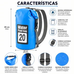 Bolsa Seca Impermeable 20L Mochila Bolso Doble Correa Tula