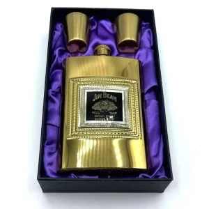 Licorera Whiskera Acero Inoxidable 9 oz Jim Beam + 2 Copas