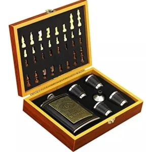 Set Licorera Wiskera 8 Oz Acero Inoxidable Con Ajedrez Y Copas