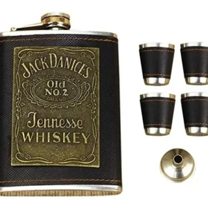 Set Licorera Wiskera 8 Oz Acero Inoxidable Con Ajedrez Y Copas