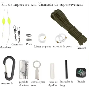 Kit Supervivencia Multiusos 12 Piezas Camping Paracord Pesca
