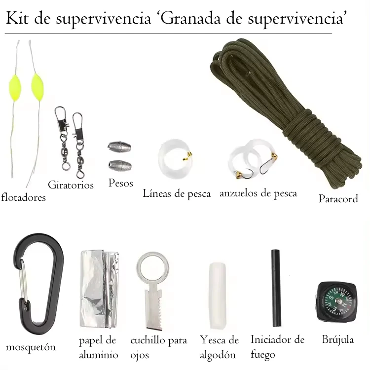 Kit Supervivencia Multiusos 12 Piezas Camping Paracord Pesca
