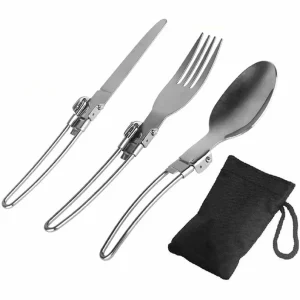 Cubiertos Portatiles Plegables X 3 Camping Acero Inoxidable