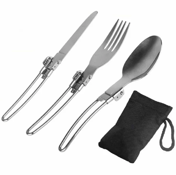 Cubiertos Portatiles Plegables X 3 Camping Acero Inoxidable