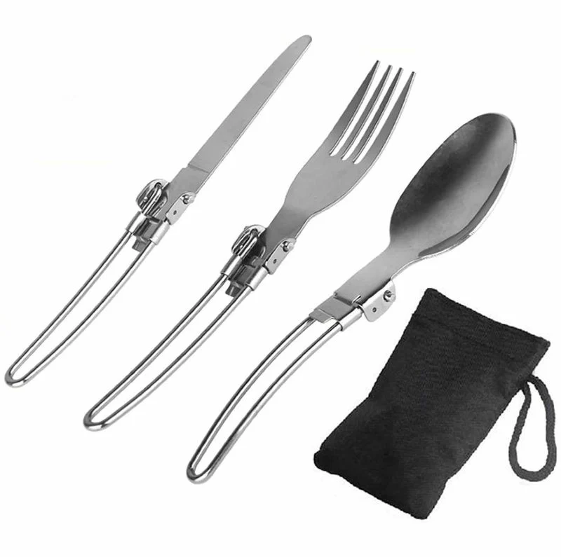 Cubiertos Portatiles Plegables X 3 Camping Acero Inoxidable