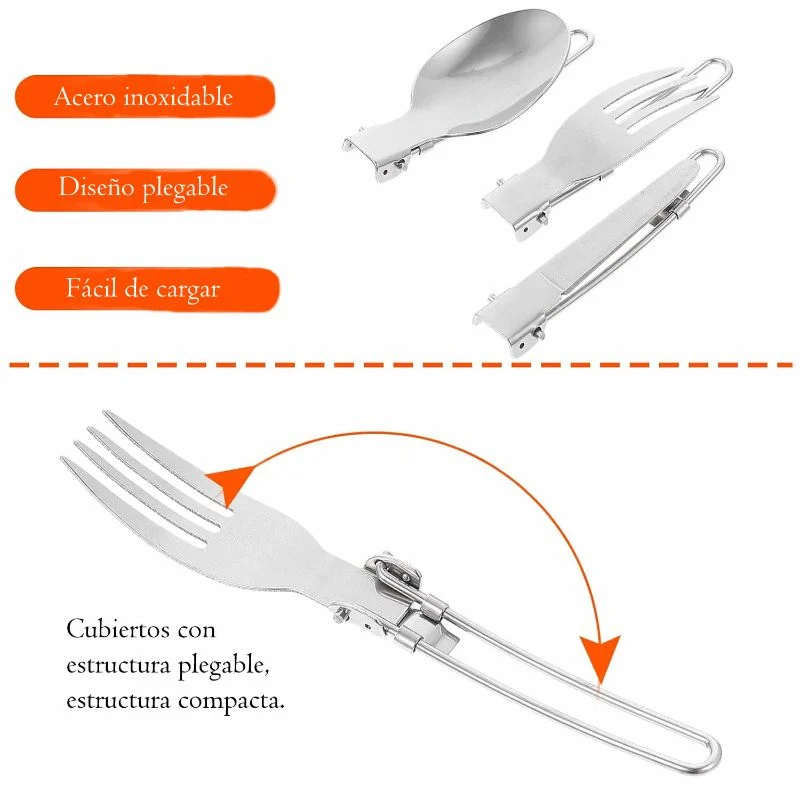 Cubiertos Portatiles Plegables X 3 Camping Acero Inoxidable