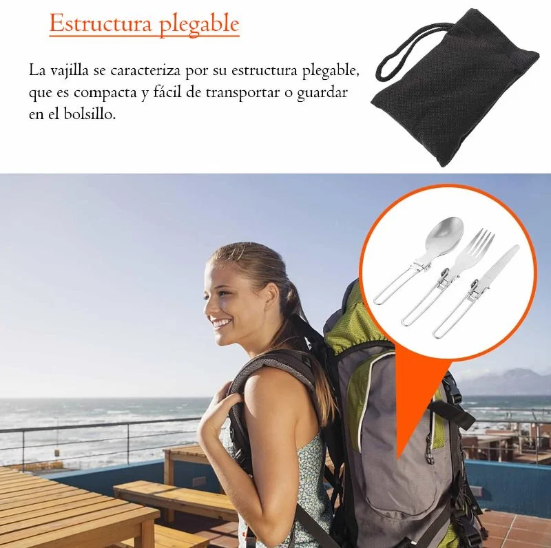 Cubiertos Portatiles Plegables X 3 Camping Acero Inoxidable