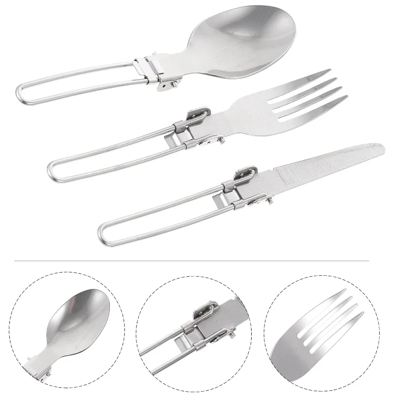 Cubiertos Portatiles Plegables X 3 Camping Acero Inoxidable