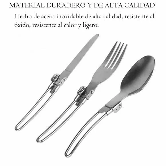 Cubiertos Portatiles Plegables X 3 Camping Acero Inoxidable