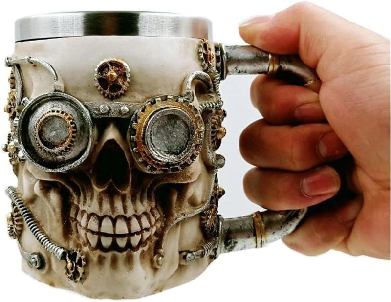 Vaso Taza Mug Decorativo Indio Calavera Acero Coleccionable