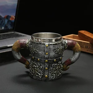 Vaso Taza Mug Caballero Guerrero Medieval Acero Coleccionable