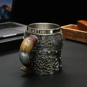 Vaso Taza Mug Caballero Guerrero Medieval Acero Coleccionable