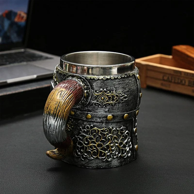 Vaso Taza Mug Caballero Guerrero Medieval Acero Coleccionable
