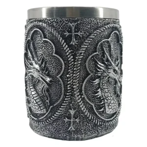 Vaso Taza Mug Decorativo Dragon Guerrero Acero Coleccionable
