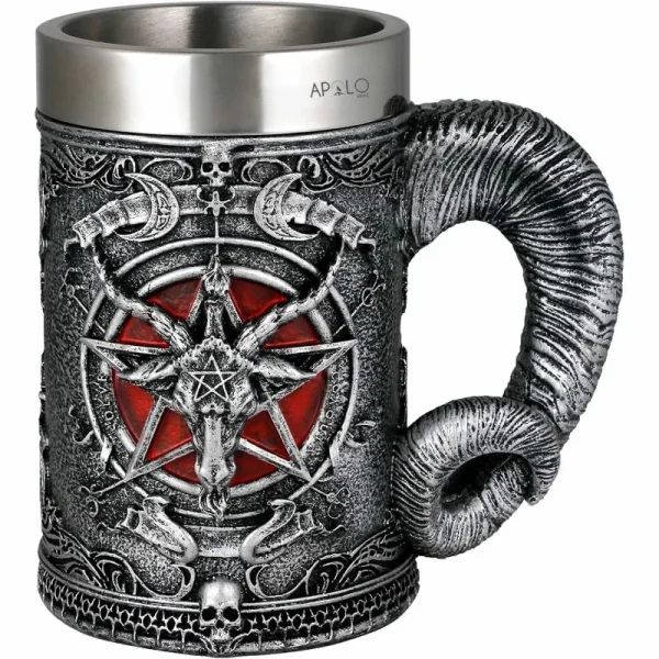 Vaso Taza Mug Gotico Baphomet Pentagrama Acero Coleccionable