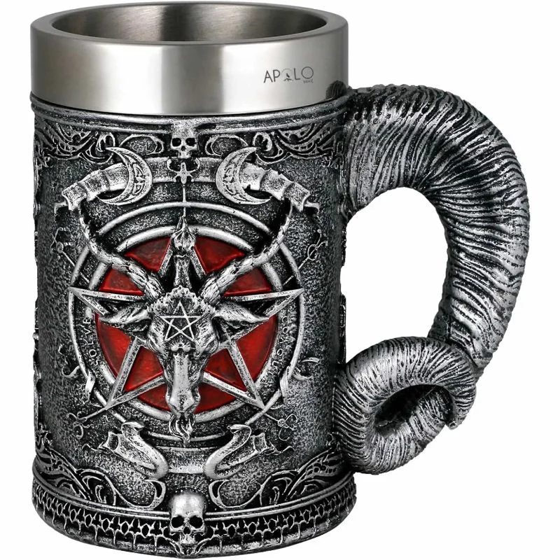 Vaso Taza Mug Gotico Baphomet Pentagrama Acero Coleccionable