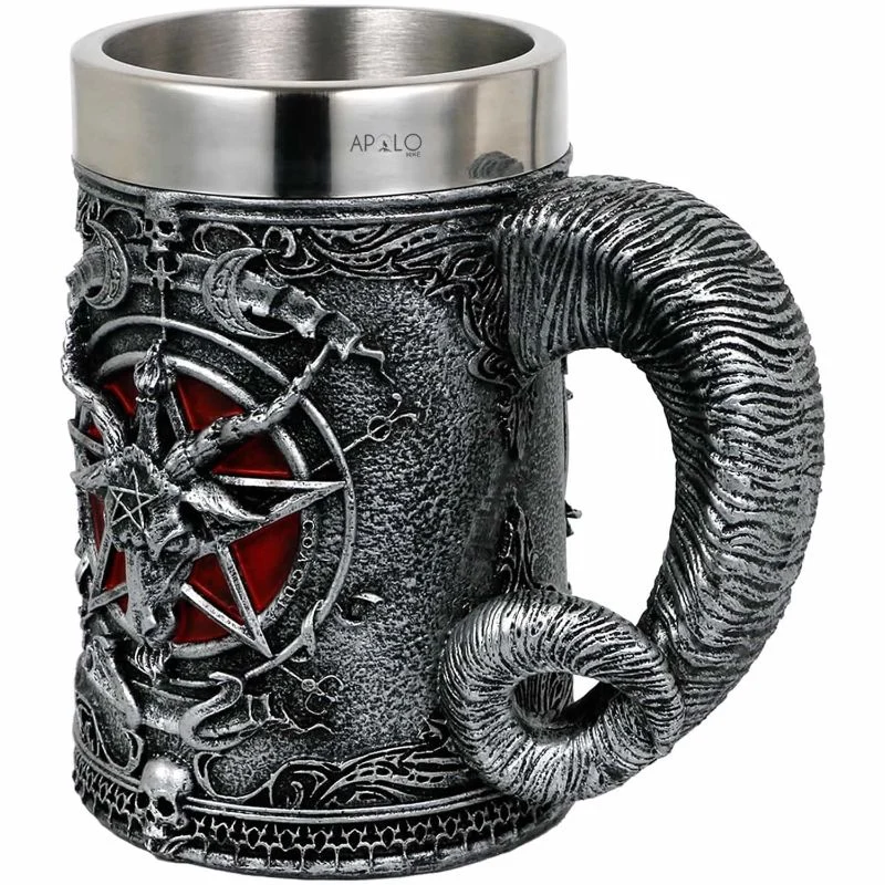 Vaso Taza Mug Gotico Baphomet Pentagrama Acero Coleccionable