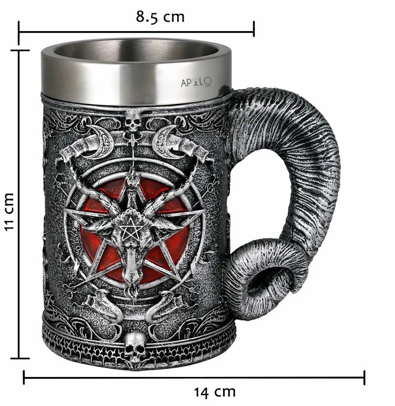 Vaso Taza Mug Gotico Baphomet Pentagrama Acero Coleccionable