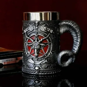 Vaso Taza Mug Gotico Baphomet Pentagrama Acero Coleccionable