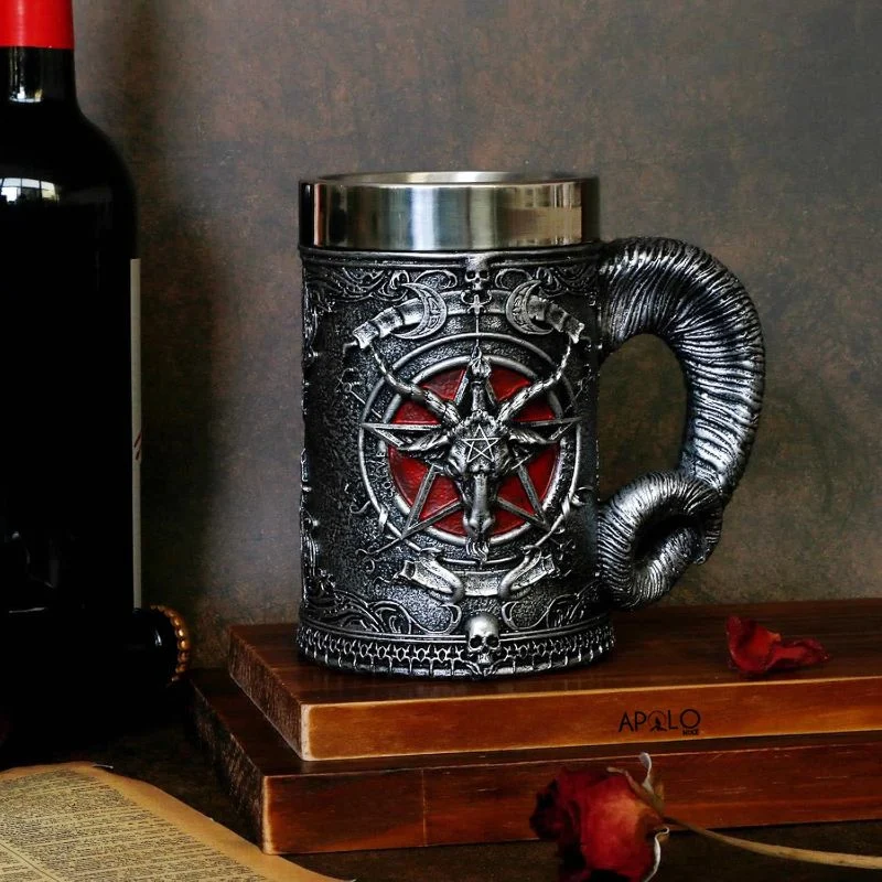 Vaso Taza Mug Gotico Baphomet Pentagrama Acero Coleccionable