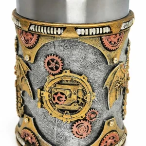 Vaso Taza Mug Dragon Dorado Steampunk Acero Coleccionable