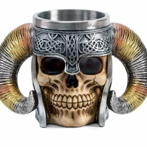 Vaso Taza Mug Decorativo Calavera Vikingo Acero Coleccionable