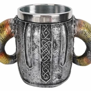 Vaso Taza Mug Decorativo Calavera Vikingo Acero Coleccionable