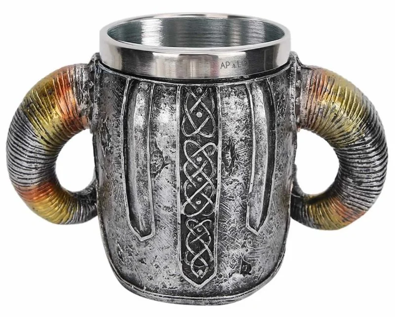 Vaso Taza Mug Decorativo Calavera Vikingo Acero Coleccionable