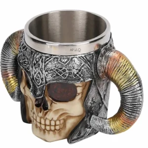 Vaso Taza Mug Decorativo Calavera Vikingo Acero Coleccionable