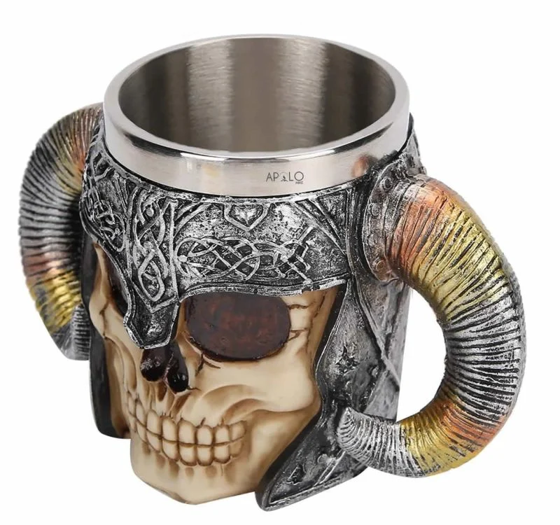 Vaso Taza Mug Decorativo Calavera Vikingo Acero Coleccionable