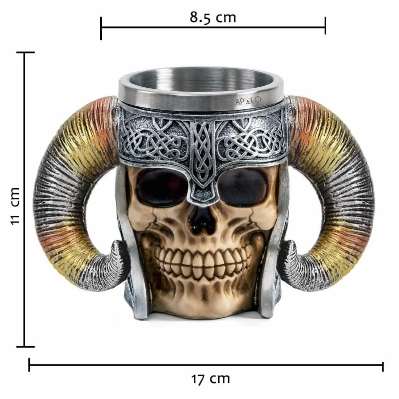 Vaso Taza Mug Decorativo Calavera Vikingo Acero Coleccionable