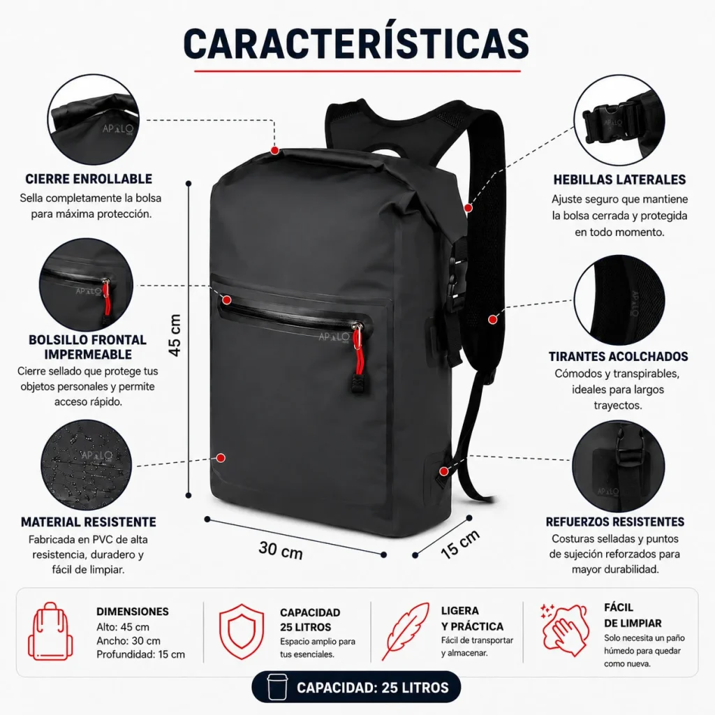 Bolsa Seca Impermeable 25L Mochila Bolso Doble Correa Tula