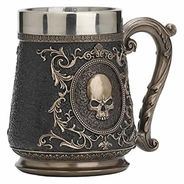 Vaso Taza Mug Decorativo Calavera Gótica Acero Coleccionable