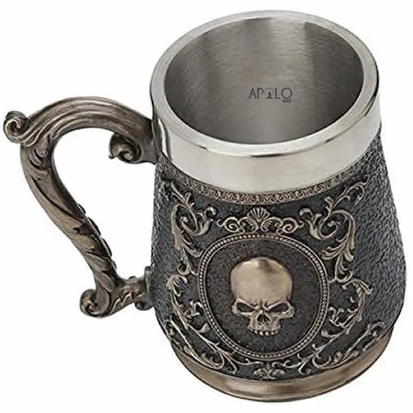 Vaso Taza Mug Decorativo Calavera Gótica Acero Coleccionable