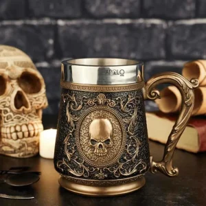 Vaso Taza Mug Decorativo Calavera Gótica Acero Coleccionable