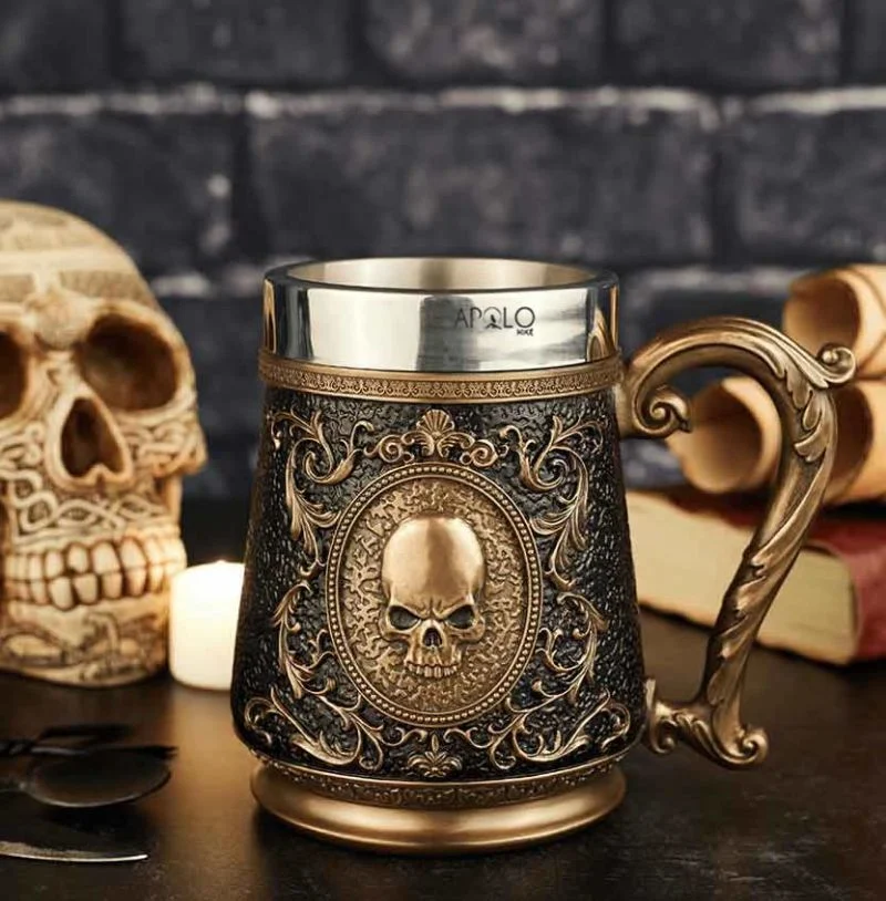 Vaso Taza Mug Decorativo Calavera Gótica Acero Coleccionable
