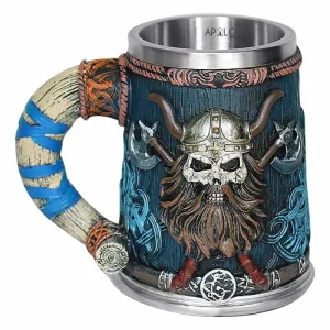 Vaso Taza Mug Decorativo Craneo Guerrero Vikingo Coleccionable