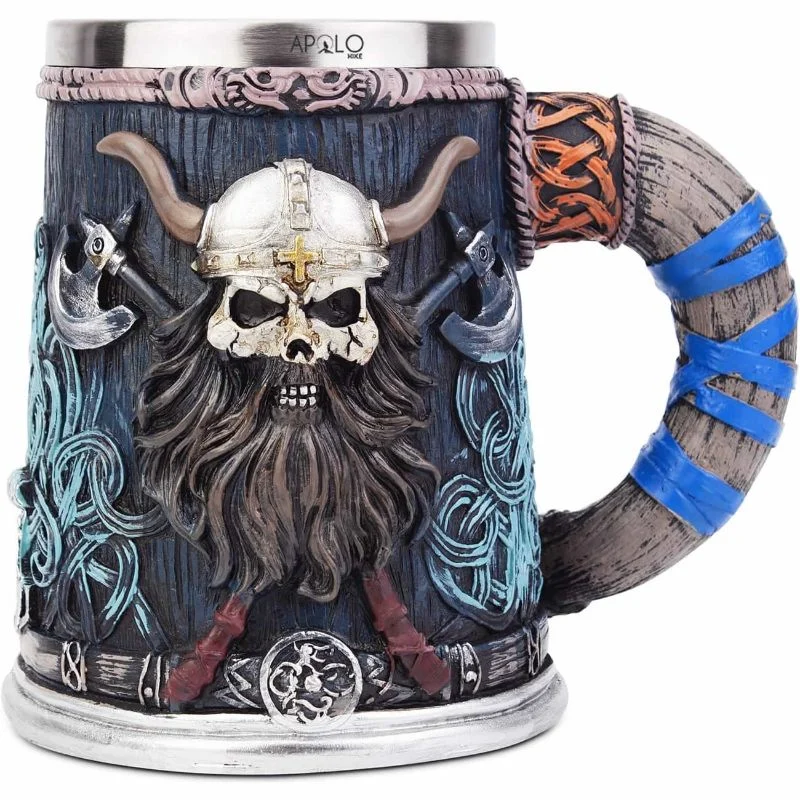 Vaso Taza Mug Decorativo Craneo Guerrero Vikingo Coleccionable