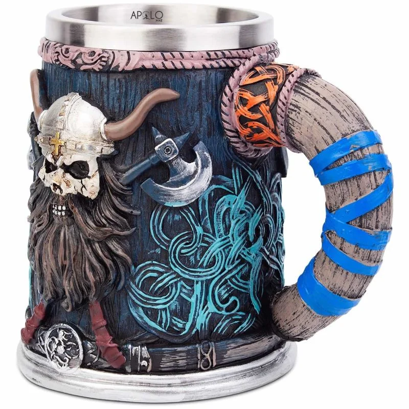 Vaso Taza Mug Decorativo Craneo Guerrero Vikingo Coleccionable