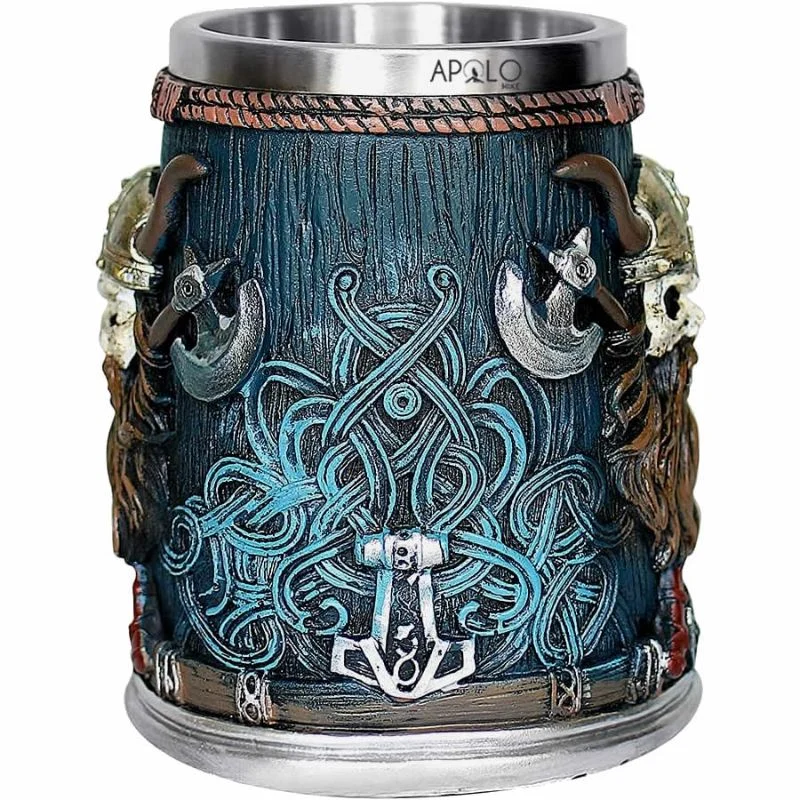 Vaso Taza Mug Decorativo Craneo Guerrero Vikingo Coleccionable