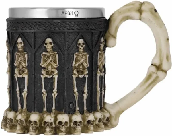 Vaso Taza Mug Decorativo Esqueletos Calaveras Acero Coleccionable