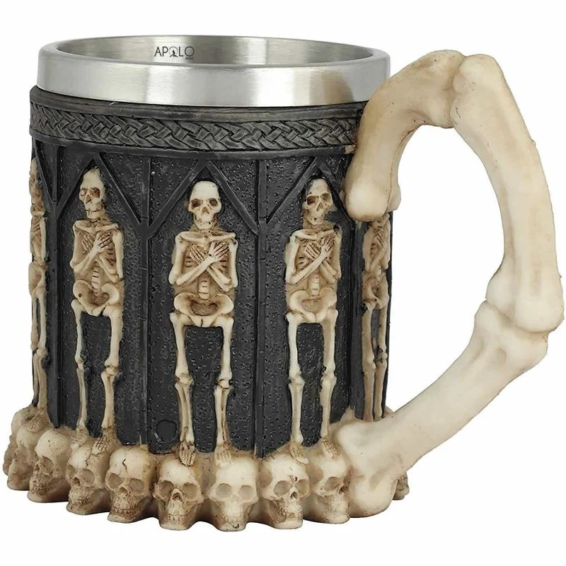 Vaso Taza Mug Decorativo Esqueletos Calaveras Acero Coleccionable