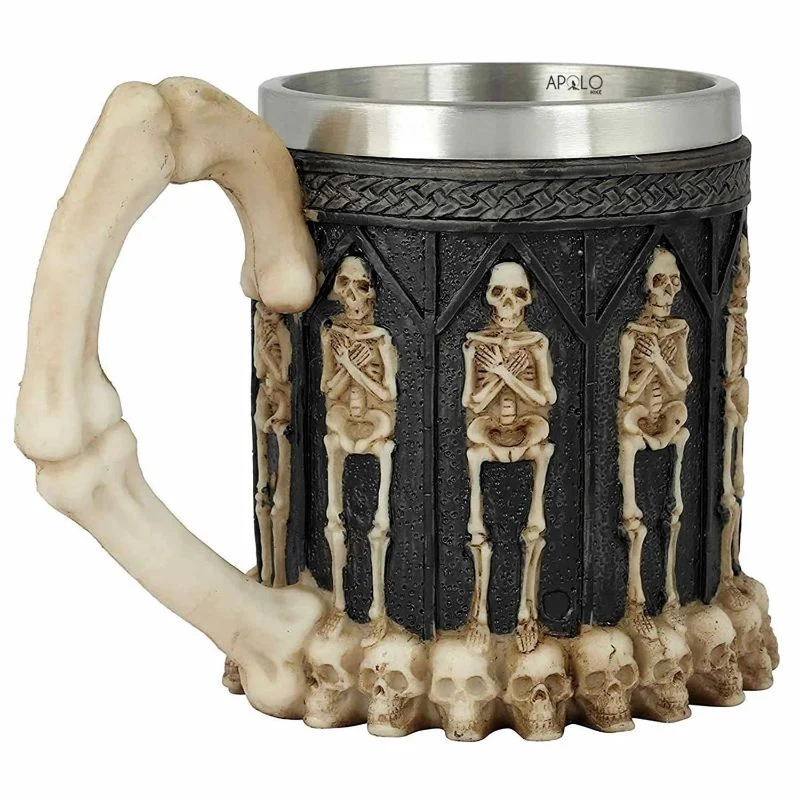 Vaso Taza Mug Decorativo Esqueletos Calaveras Acero Coleccionable