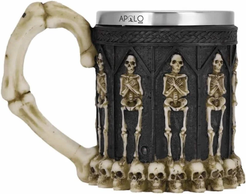 Vaso Taza Mug Decorativo Esqueletos Calaveras Acero Coleccionable