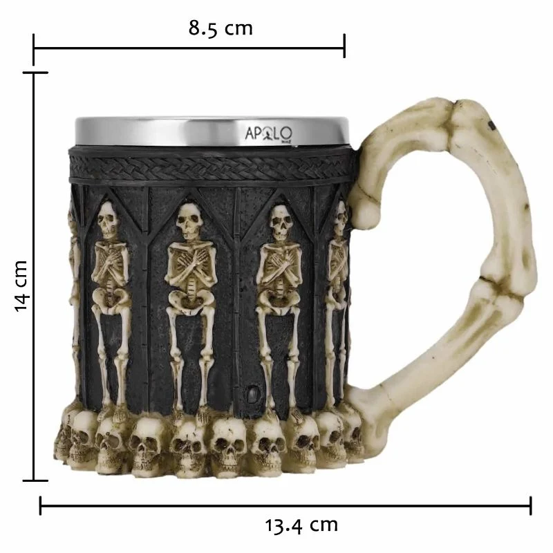 Vaso Taza Mug Decorativo Esqueletos Calaveras Acero Coleccionable