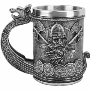 Vaso Taza Mug Vikingo Medieval Mango De Dragon Acero Inoxidable