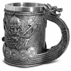 Vaso Taza Mug Vikingo Medieval Mango De Dragon Acero Inoxidable